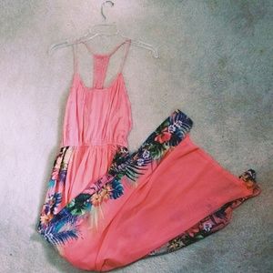 Coral Floral Print Maxi Dress